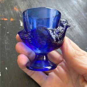 vintage cobalt blue glass chicken egg cup